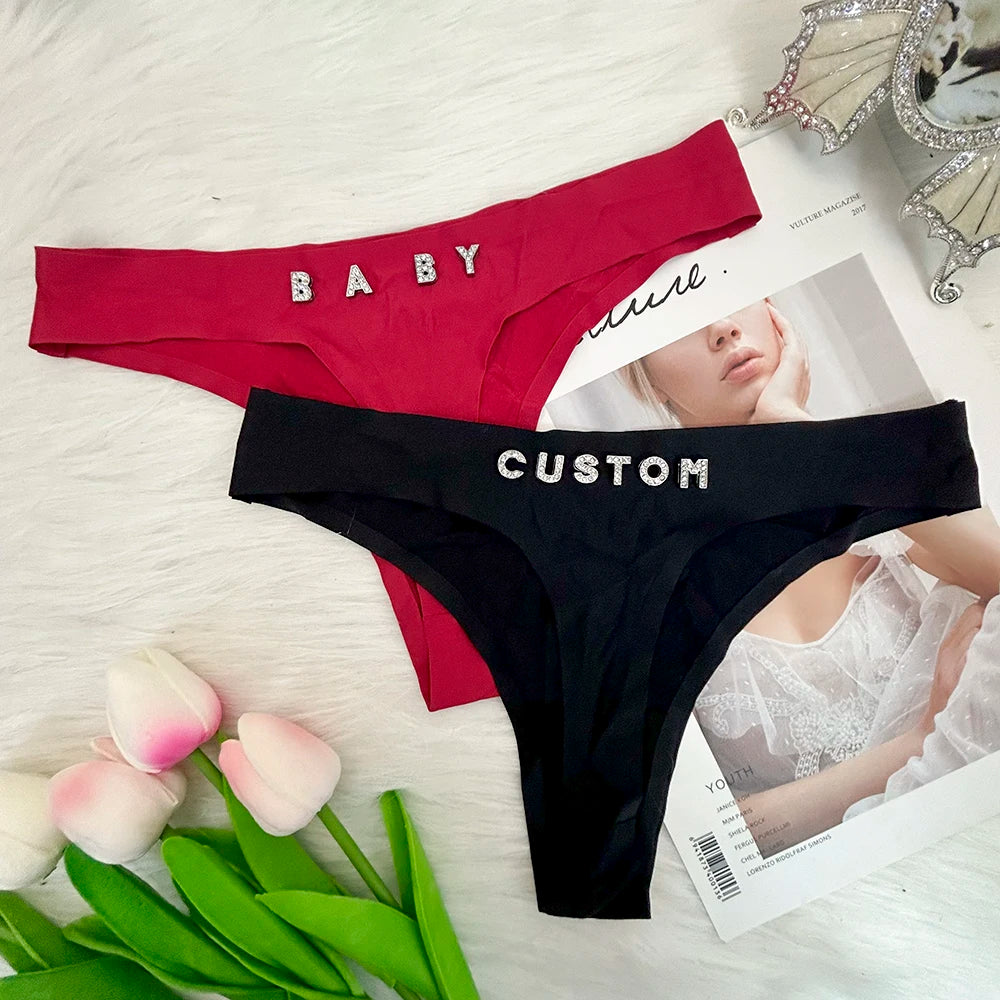 Custom Thong with Name Crystal Letter Customized Thongs Women Underwear G-String Personalize Panties Lingerie Tanga